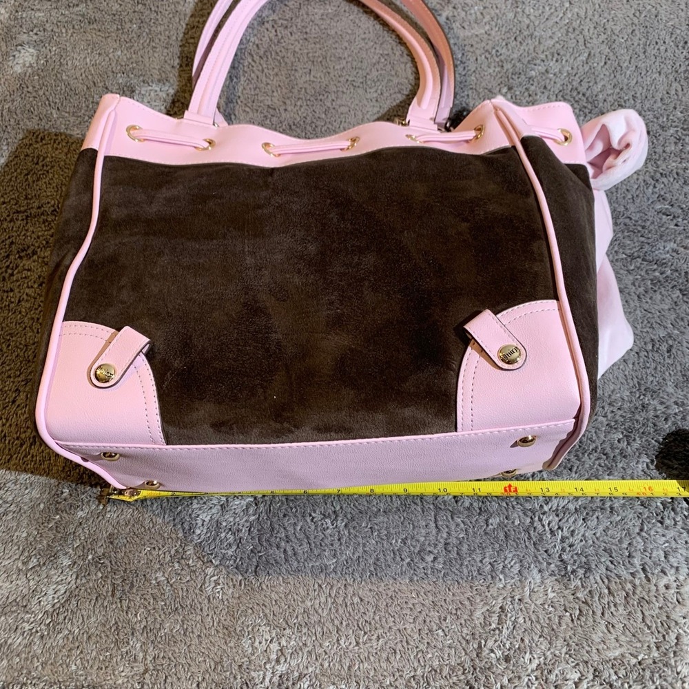 Juicy Couture Classic Y2K Tote Chocolate Pink Velour Bow Bag NEW - Picture 10 of 12